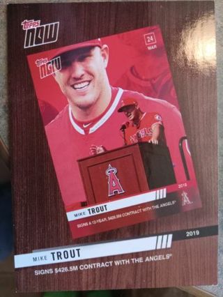 2020 TOPPS NOW MIKE TROUT CALIFORNIA ANGELS SIGNS $426 MILLION DOLLAR CONTRACT BASEBALL CARD#TNR-1