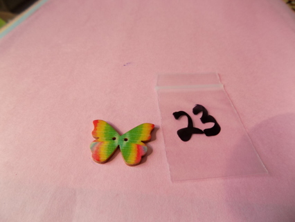 Wood butterfly button # 23 multi color