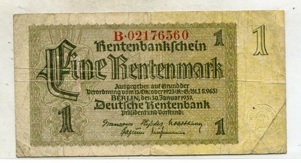 1937 Germany (Nazi Era) 1 Reichmark Banknote