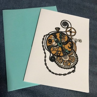  Clockwork Steampunk Card and Envelope, Handmade, Free Mail 