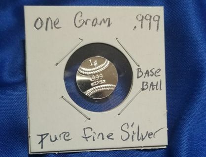 .999 one gram pure fine Silver Art round collectible ☆Baseball☆