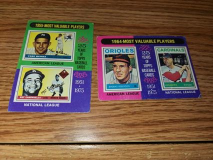 1975 Topps Baseball 1955 & 1964 Mvp's #'s 193 & 202 ,Berra,Campanella,Robinson,Boyer,Good,Free Ship!