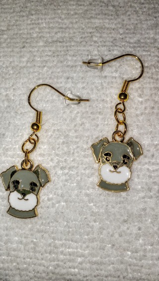 Grey puppy earrrings, gold over 925 earwires