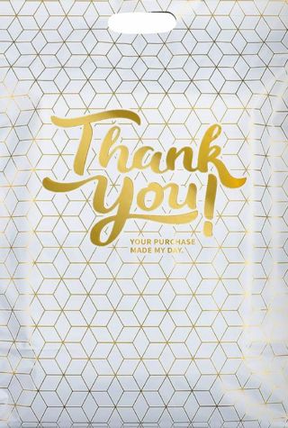 ➡️NEW⭕(1) 12 x15" WHITE W/GOLD THANK YOU POLY MAILER WITH HANDLE