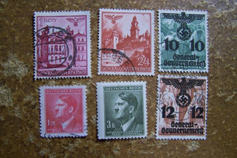 3rd Reich Germany Lot of 6 Hitler Heads, Nazi Occupation of Poland & Czechoslovakia Overprint Stamps