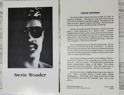 1990 Stevie Wonder 5 x 8" Pic Card & Facts Card