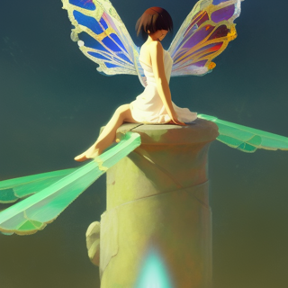 Listia Digital Collectible: Fairy with stained glass wings on Pedestal