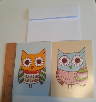 2 Owl Cards (blue and beige) with Glitter (w/Envelopes)
