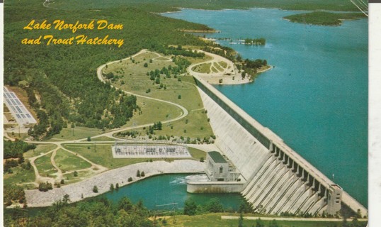 Vintage Used Postcard: A: 1967 Lake Norfolk Dam & Trout Hatchery, AR