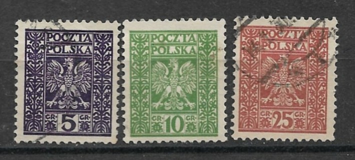 1928-9 Poland Sc258-60 complete Arms set used.