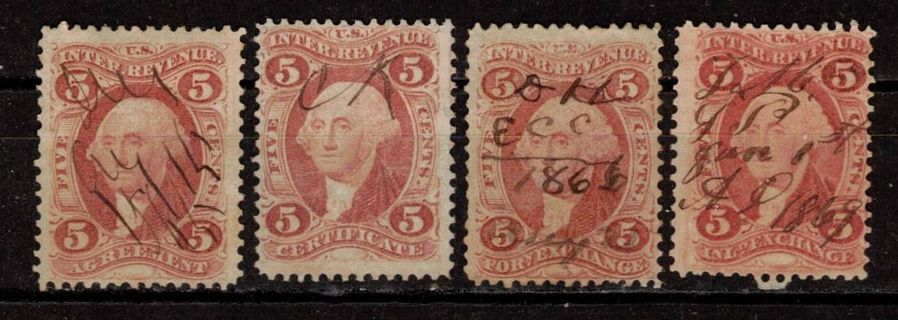 US 1860s Revenue 5c Stamps