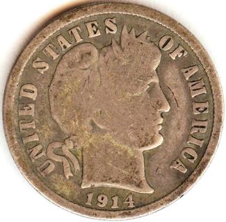 1914-D Silver Barber Dime