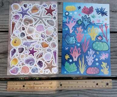  2 FULL SIZE SHEETS Stickers  Sea Shells and Ocean Coral Scrapbooking