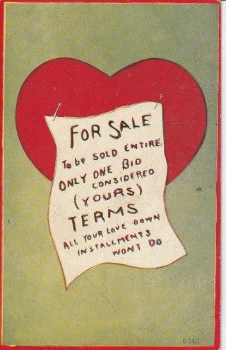 Vintage Unused Postcard: y: Pre Linen: For Sale...Valentine's Day