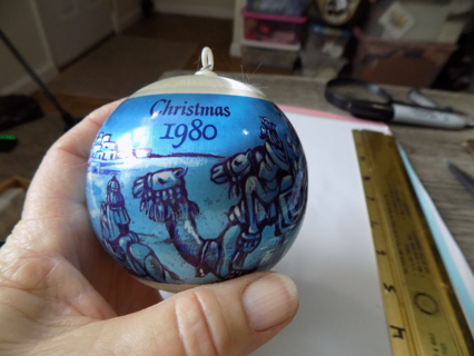 Vintage 1980  blue & white Wiseman traveling to Bethlehem ornament