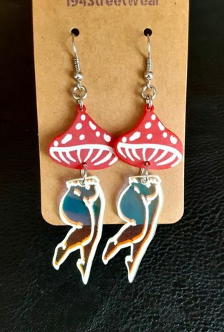 Mushroom & Legs Long Dangle Earrings B-1