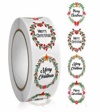 ⭕⛄SPECIAL⛄⭕(100) 1" MERRY CHRISTMAS WREATH STICKERS!!⛄
