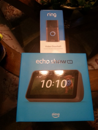 New echo show 5 with alexa and ring video doorbell. 