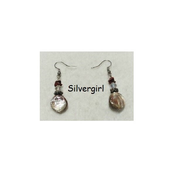 Free:  Natural Shell Crystal Gemstone Chip Silver Plate Earrings 