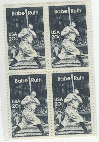 4 Babe Ruth Stamps, #2046 1983, 