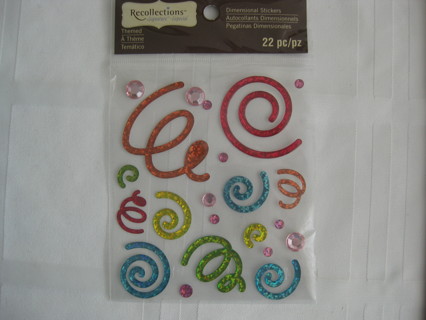 Dimentional stickers, swirls and jems, 22 pcs. NIP