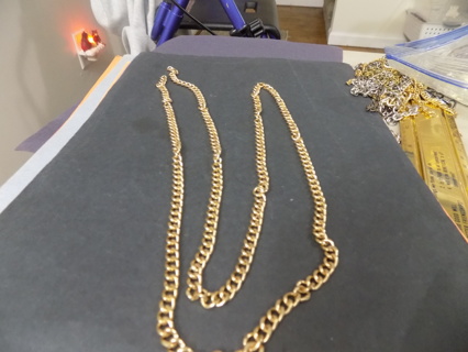 Extra long strand goldtone wide flat link necklace