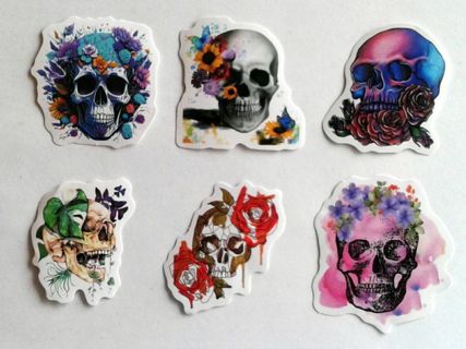 Six Skull And Flower Vinyl Stickers