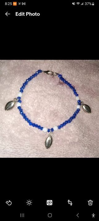 Blue & White Crystal Beaded football Charm bracelet