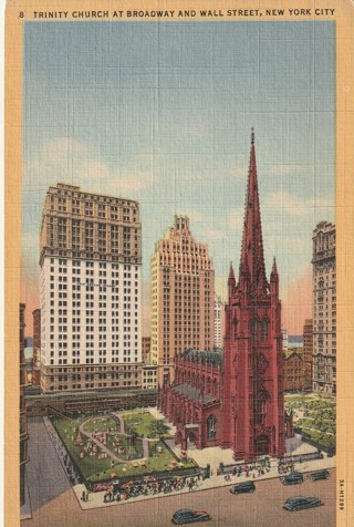 Vintage Unused Postcard: Linen: Trinity Church, NYC, NY