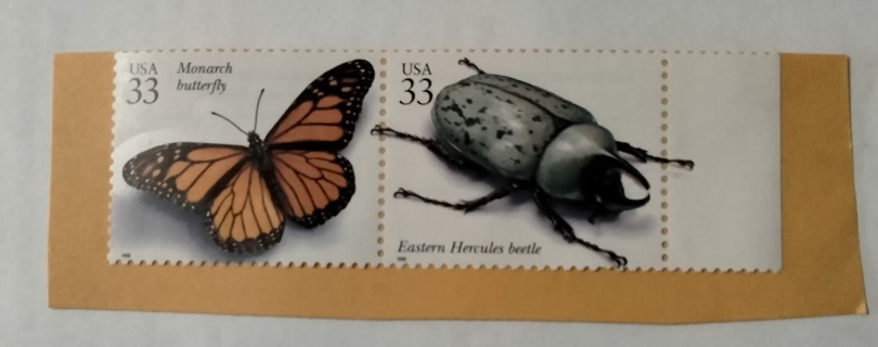 Butterfly & Beetle Stamps, Set of 2 (Used)