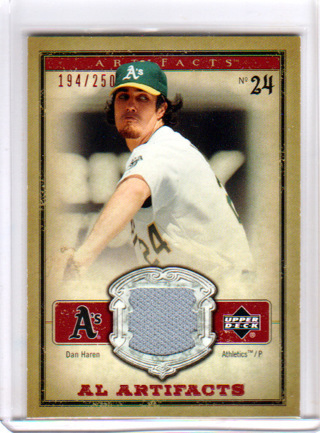 Dan Haren, 2006 Upper Deck Artifacts RELIC Card #AL-DH, Oakland Athletics, 194/250, (L3)