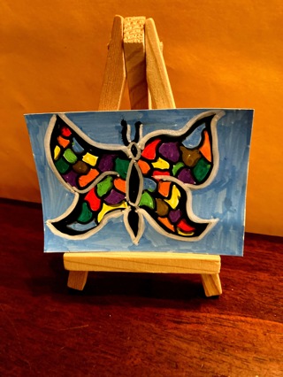 ACEO Original Art Card "Colorful Butterfly" Acrylics, signed