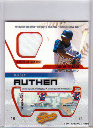 Carlos Delgado, 2003 Fleer Authentic GW RELIC MIDI Baseball Card #JA-CD Toronto Blue, (L1