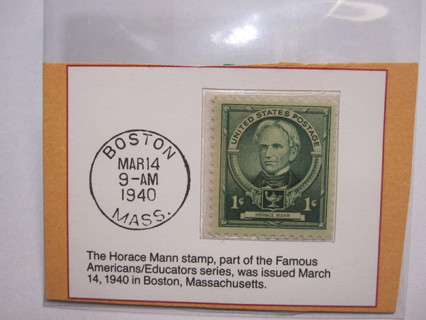 Official Mount US Stamp #21: 1940 1c Horace Mann