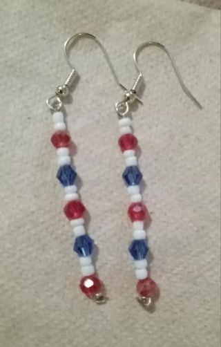 4th july patriotic colored crystal beaded earrings long