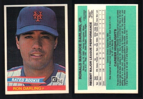 1984 Donruss Ron Darling Rated Rookie #30 (No Card Number on Back) New York Mets