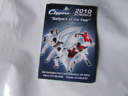 2010 Columbus Clippers Minor Baseball Pocket Schedule 