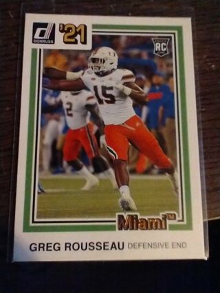 Greg Rousseau Rookie Card Donruss 2021 Hurricanes