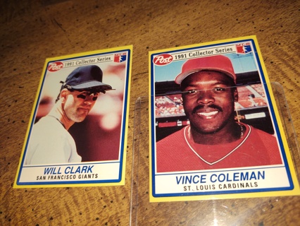 2-card lot baseball ⚾ 1991 post collectors series will Clark and V.Coleman 