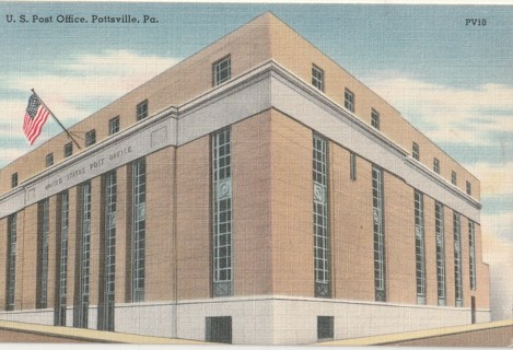 Vintage Unused Postcard: r: Linen: US Post Office, Pottsville, PA