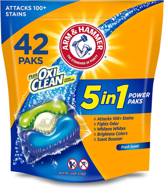 [NEW] Arm & Hammer Plus OxiClean 5-in-1 Laundry Detergent Power Paks, (42 Count) 