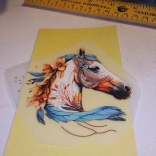 #1-Fashion Horse Head with Feathers & Flowers Iron On