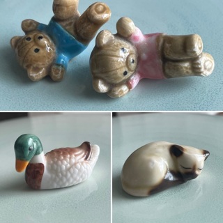 Bughouse collectible figurines 1980s - made in JAPAN - Duck Cat & Bears (Bone China)  