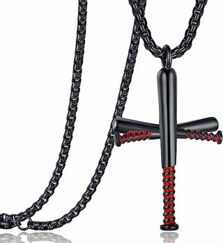 Rehoboth Baseball Bat Cross Necklace with 24" Stainless Steel Chain Black