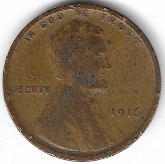 1916 Lincoln Wheat Penny U.S. One Cent Coin