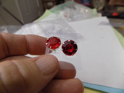 Large red faceted rhinestone post earrings