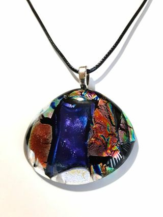 Large Dichroic Glass Pendant Necklace B-16