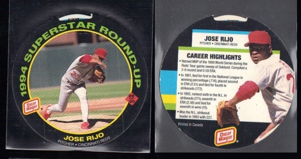 Jose Rijo 2 Oddball Cards 1991 Pepsi #5 & 1994 Oscar Mayer #28 - Cincinnati Reds