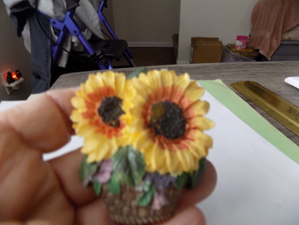 Resin pot of sunflowers 2 inch tall add a magnet to display on fridge