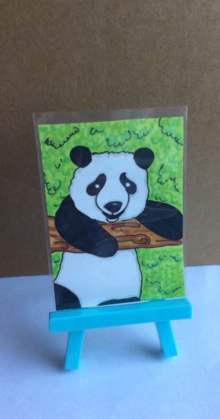 Panda Hanging from Branch original drawing aceo